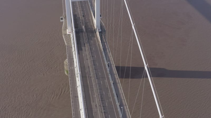 Cars and Vehicles Crossing the Severn Bridge in the UK Aerial View