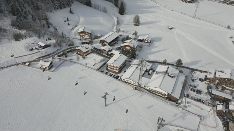 Winter Aerial View of Flachau Village, Austria