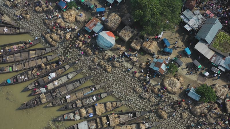 Aerial view of Wholesale Jute market in Jamalpur, Bangladesh.