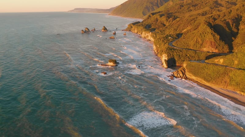 Aerial view of coastal cliff formation at Nine Mile, West Coast.