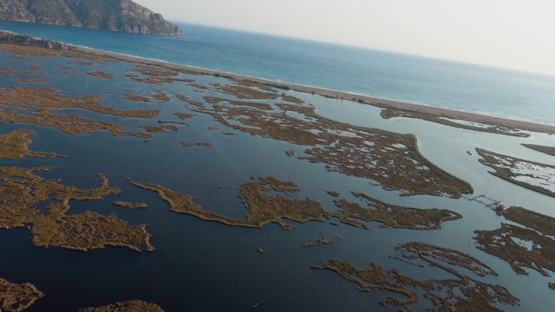 Aerial view of a swamp in Dalyan, Turkey.