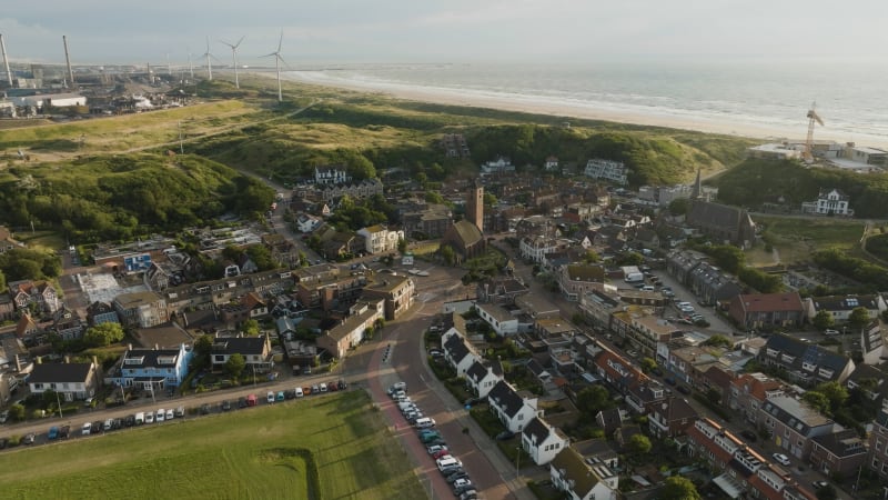 aerial shot of an industrial site next to Wijk Aan Zee, the Netherlands