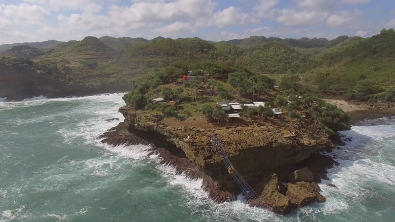 Aerial view of cable car between rock formation, Jogjakarta