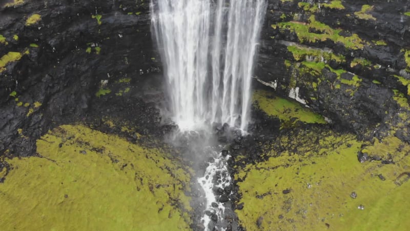 Aerial view of the Fossa Waterfall, Faroe Island.
