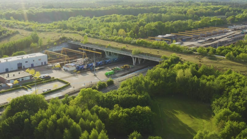 Aerial view of ecoduct green crossing for wildlife in Netherlands