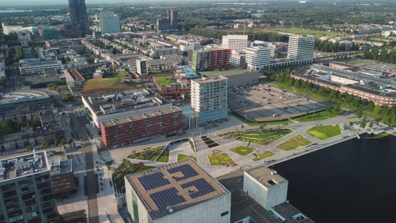 Buildings in the Almere city center, Flevoland province, the Netherlands.