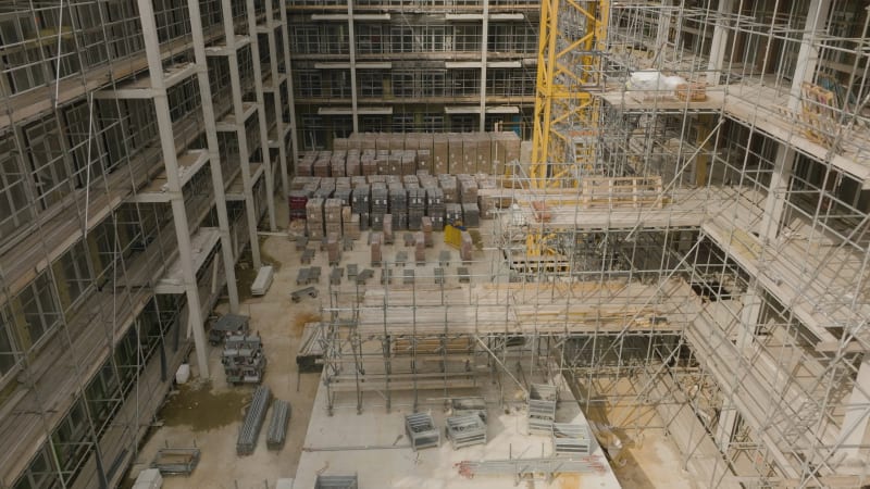 A bird's-eye view capturing an unoccupied construction site located in the Netherlands.