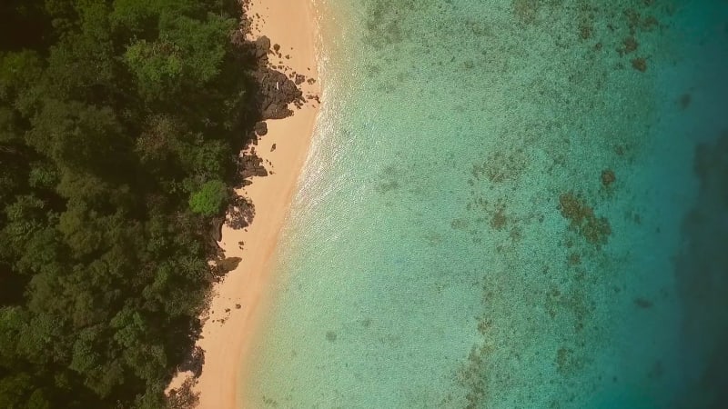 Aerial view of the empty paradisiacal beach of Koh Rok Yai island.