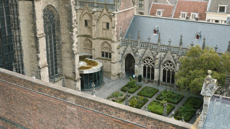 Aerial shot of the gardens at the Dom Church in Utrecht