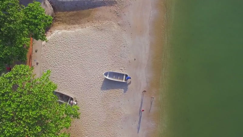 Aerial view above of a calm beach with ripple water, Kep.