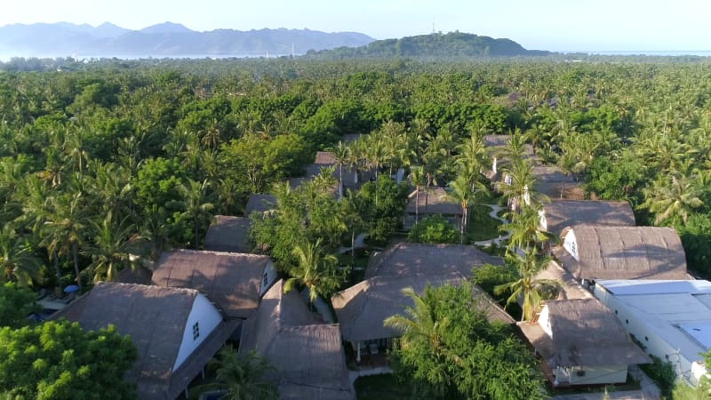 Aerial view of luxury resort surrounded by tropical, Gili Trawangan.