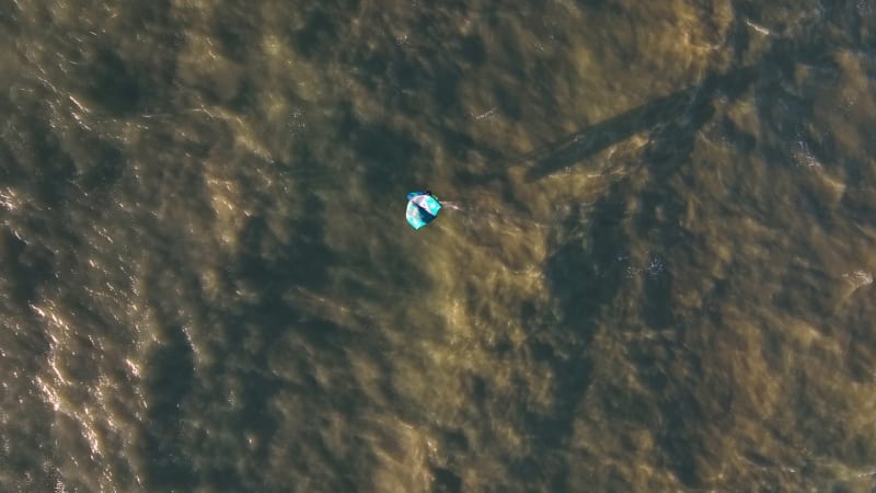 top down shot of a Kitesurfing at Hoek van Holland Beach during Sunset