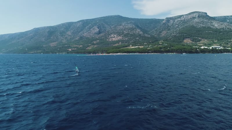 Aerial view of windsurfers during the PWA world cup, Brac, Croatia.