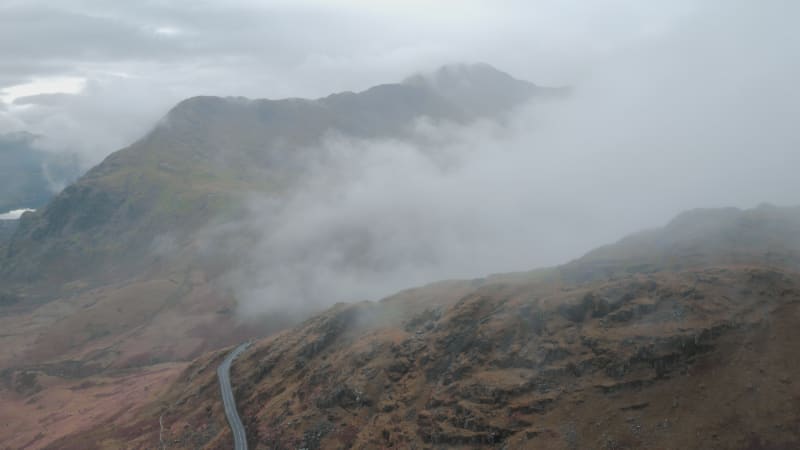 Mystical fog rolling down the mountain in Snowdonia National Park