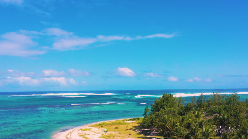 Aerial view of kitesurfing, Le Morne, Mauritius.