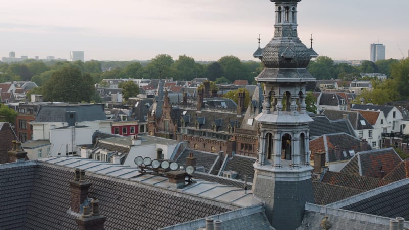 Aerial shot of the top of the Utrecht university building at the Dom square 