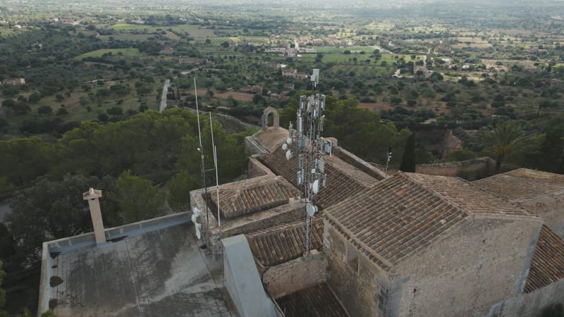 Aerial View of Transmission Tower on Rooftop in Mallorca