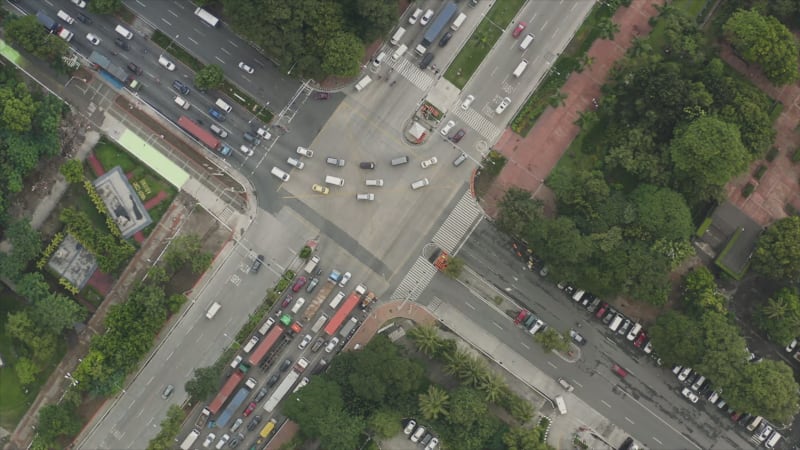 Aerial view of a street junction in Manila