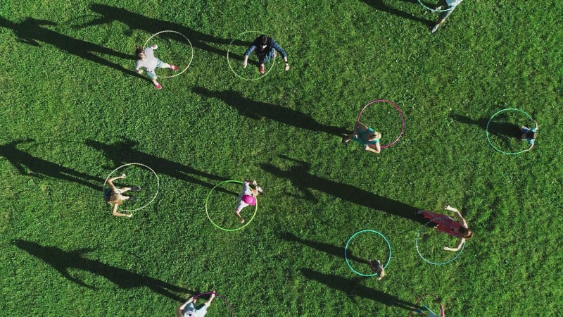 Aerial view of people with Hula Hoop in Zagreb, Croatia.