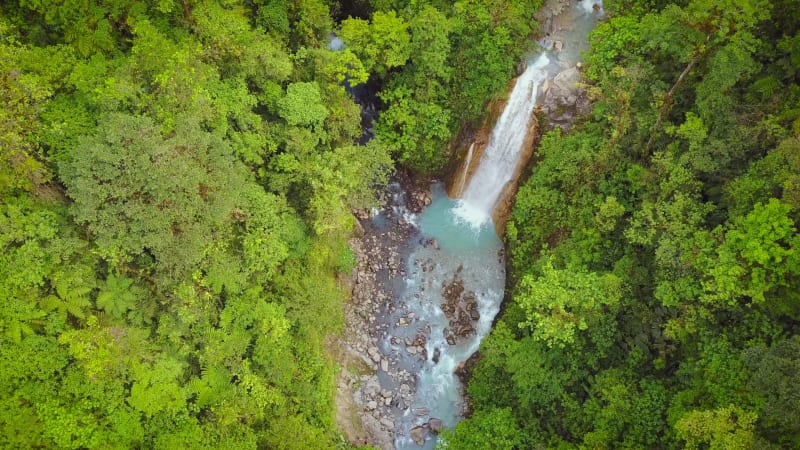 Aerial view of Catarata del Toro waterfall in Costa Rica.