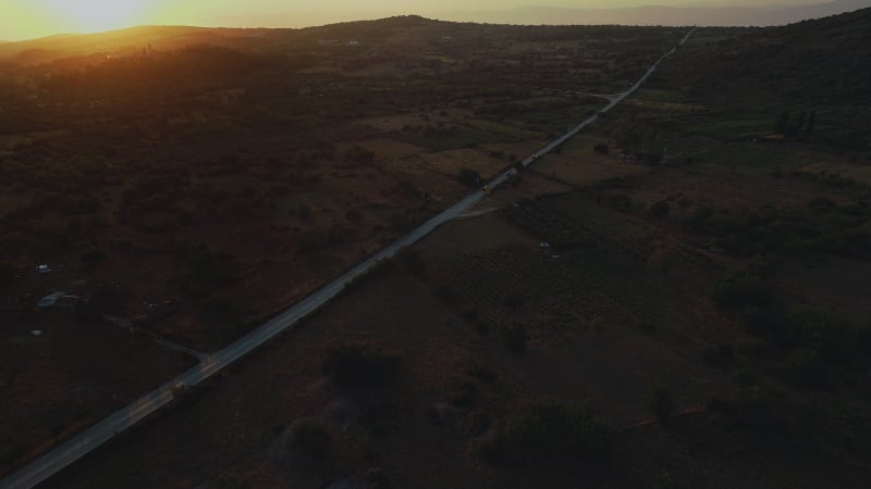 Aerial view of long road in Nerezisca dalmatian village.