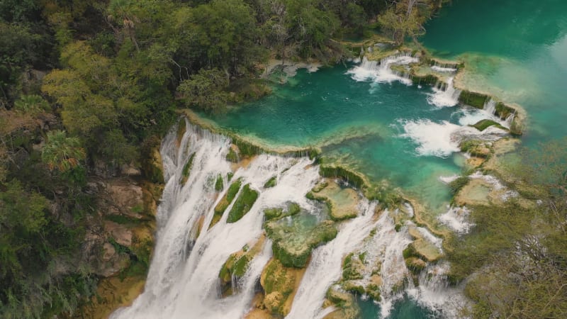 Aerial view of El Meco Waterfall in San Luis Potosi.