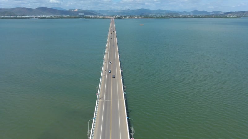 Aerial view of Thi Nai bridge in Quy Nhon city, Vietnam