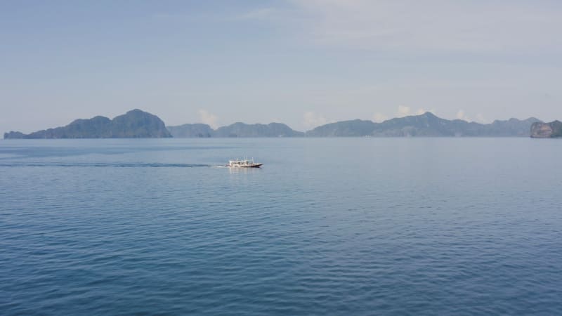 Aerial view of a boat in El Nido, Palawan.