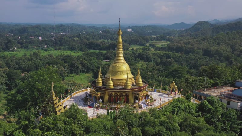 Aerial view of Golden Buddhist Temple in Bandarban, Bangladesh.