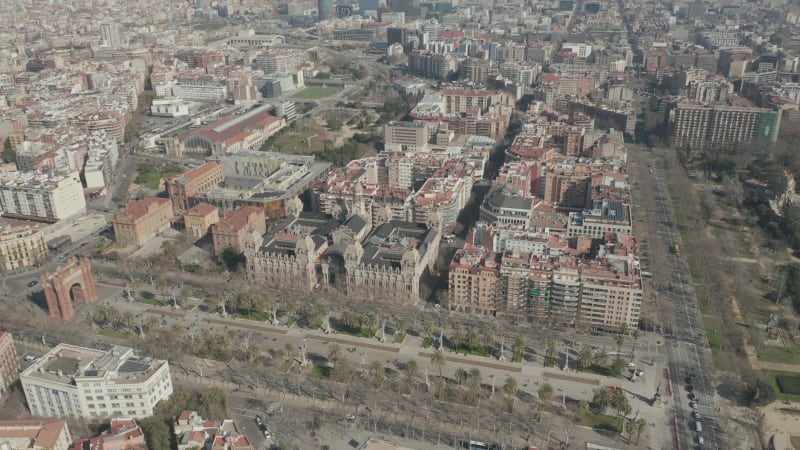 Wide Shot flight over Barcelona on Bright Sunny Day