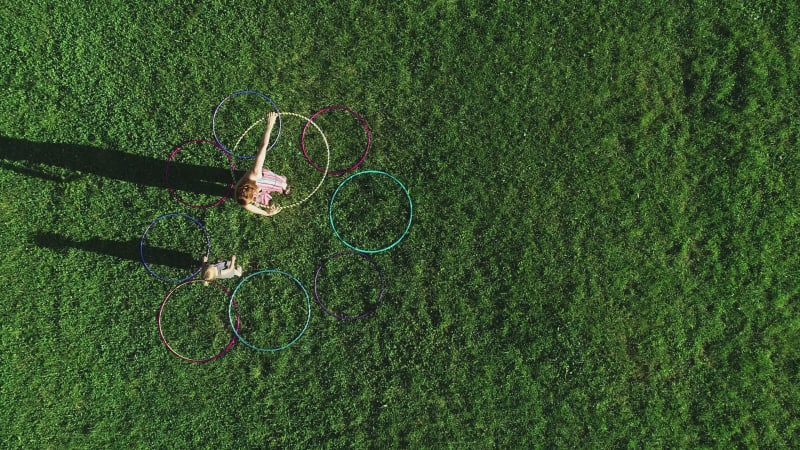 Aerial view of people with Hula Hoop in Zagreb, Croatia.