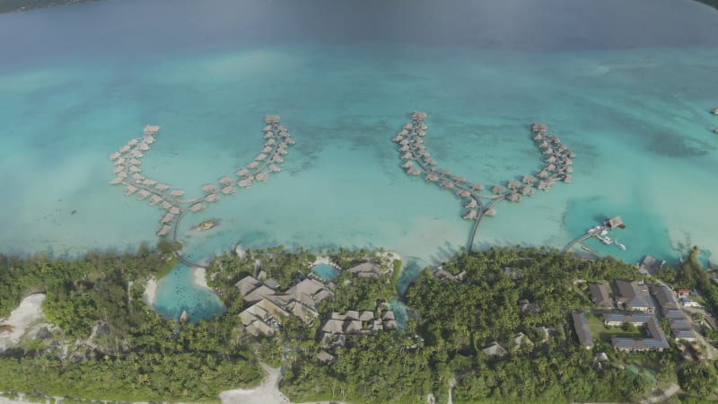 Aerial view of Thalasso luxury hotel and resort in Tahiti.