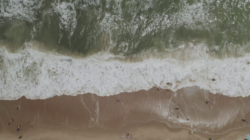 Aerial view of people on the beach, Virginia, United States.