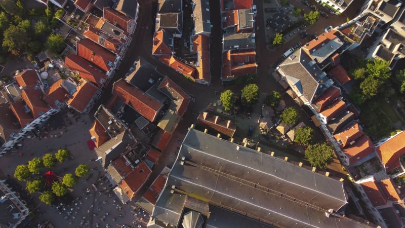 Bird's eye view of Sint Joriskerk on the Hof square in Amersfoort, Utrecht province, Netherlands.