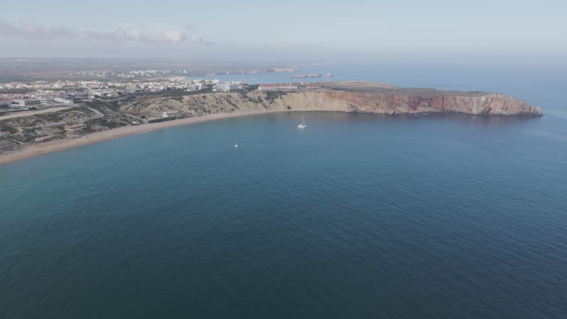 Aerial view of the coastline in Sagres, Algarve region, Portugal.