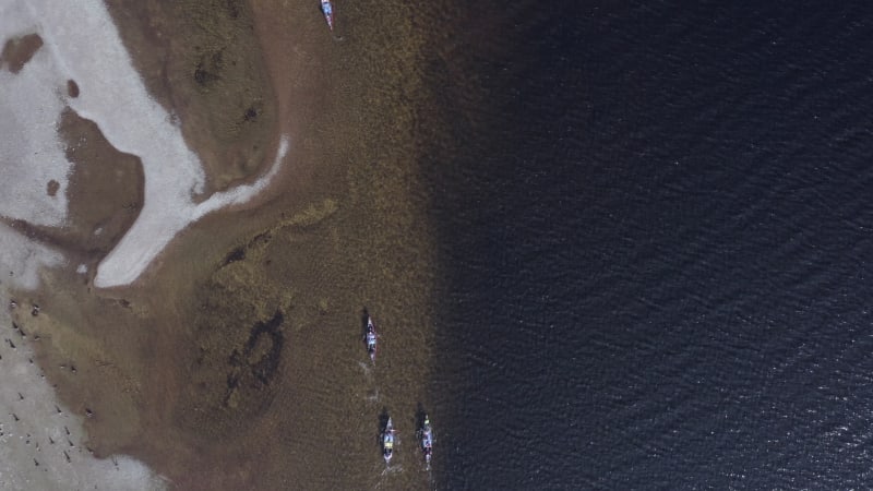 Bird's Eye View of Canoeists in a Lake