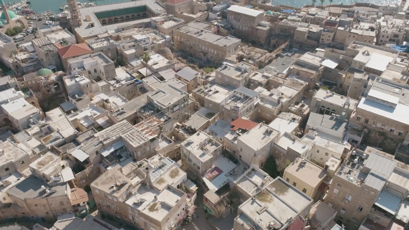 Aerial top down view of Acre old town, Old City of Acre, Israel.