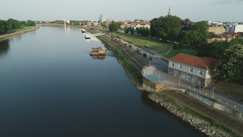 Aerial view of Drava river in Osijek, Croatia.