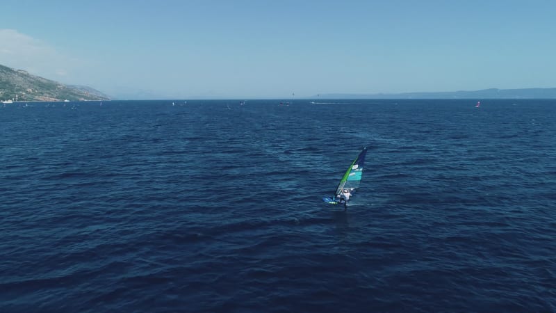 Aerial view of windsurfers during the PWA world cup, Brac, Croatia.