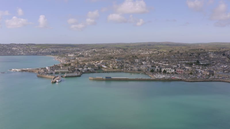 Penzance Harbour and City in Cornwall UK Aerial View