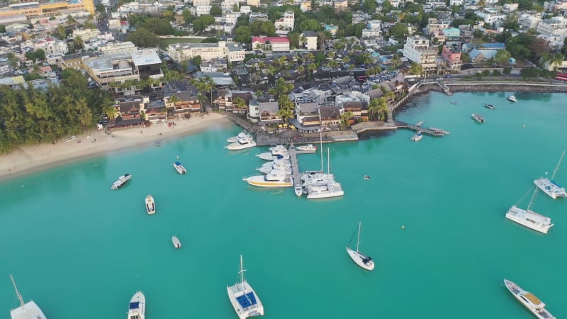 Aerial view of Grand Baie, Mauritius, Africa.