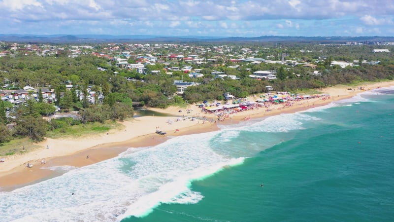 Aerial view of a Surf Lifesaving Carnival, Queensland, Australia.