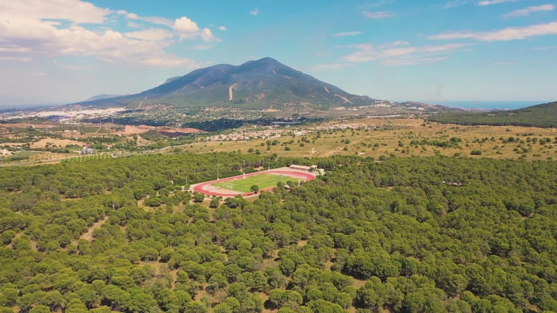 Aerial view of a soccer field in Coin, Malaga.