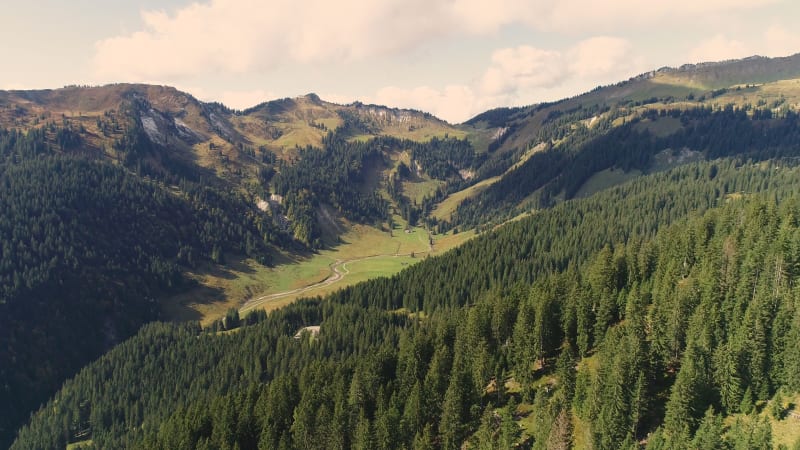 Scenic aerial view of the Alps mountain range.