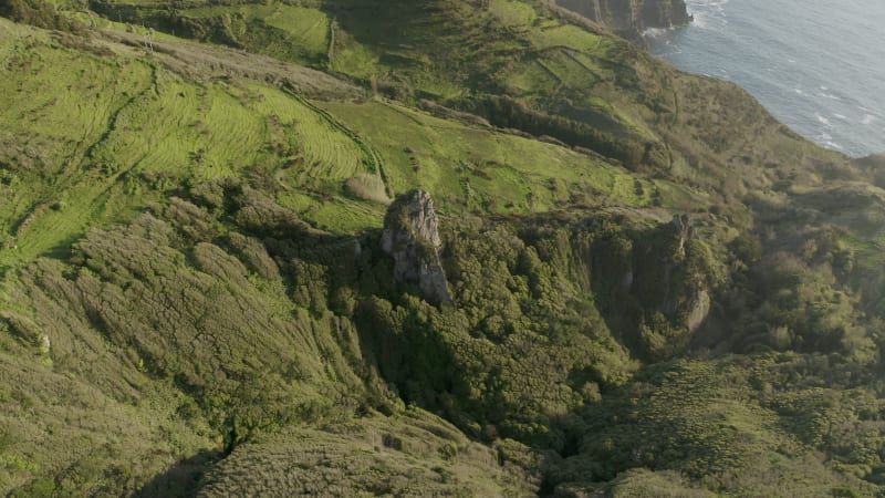 Aerial view of Sao Miguel island landscape, Azores Islands, Portugal.