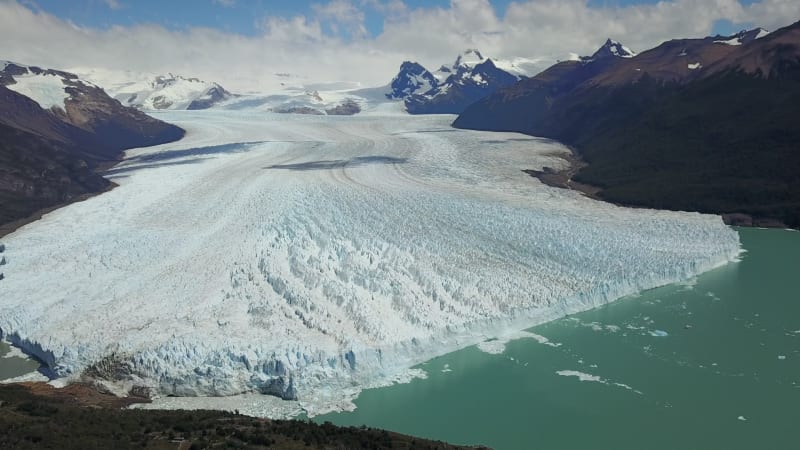 Aerial view of Perito Moreno glacier in Lago Argentino.