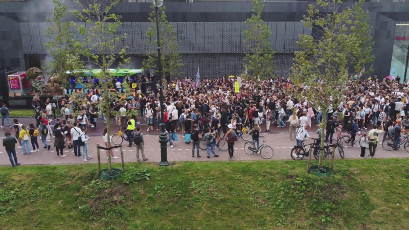 Protesters Marching Down A Street During Unmute Us Campaign In Utrecht, Netherlands.