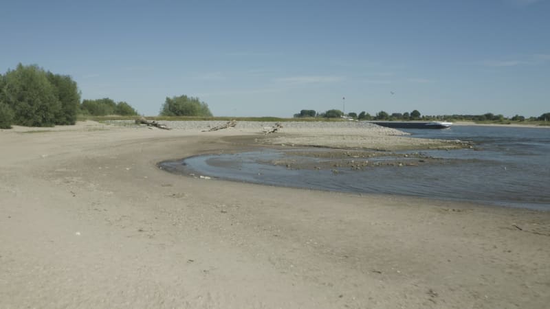 Low Water Level Affecting Cargo Ships on River Lek, Spijk, Netherlands in August 2022