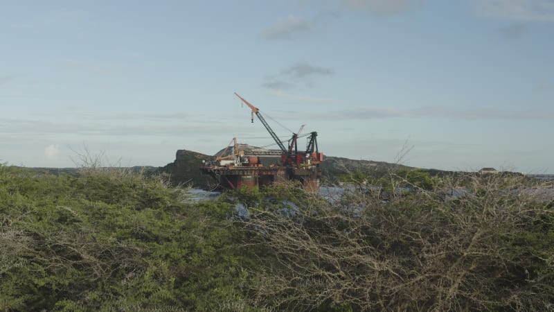 Aerial View of Oil Platform in Curacao with Surrounding Scenery