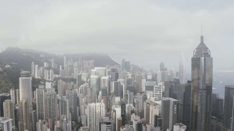 Aerial view of Hong Kong downtown in the morning.